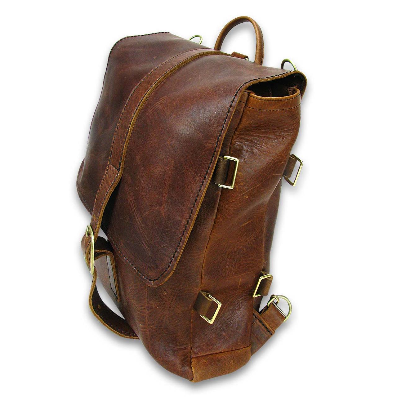 VR NYC Zip Closure Convertible Backpack with Webbing Straps Cognac Tan